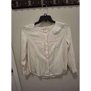 3/$15 Loft‎ Small Petite White Button Front Embroidered Long Sleeve Shirt